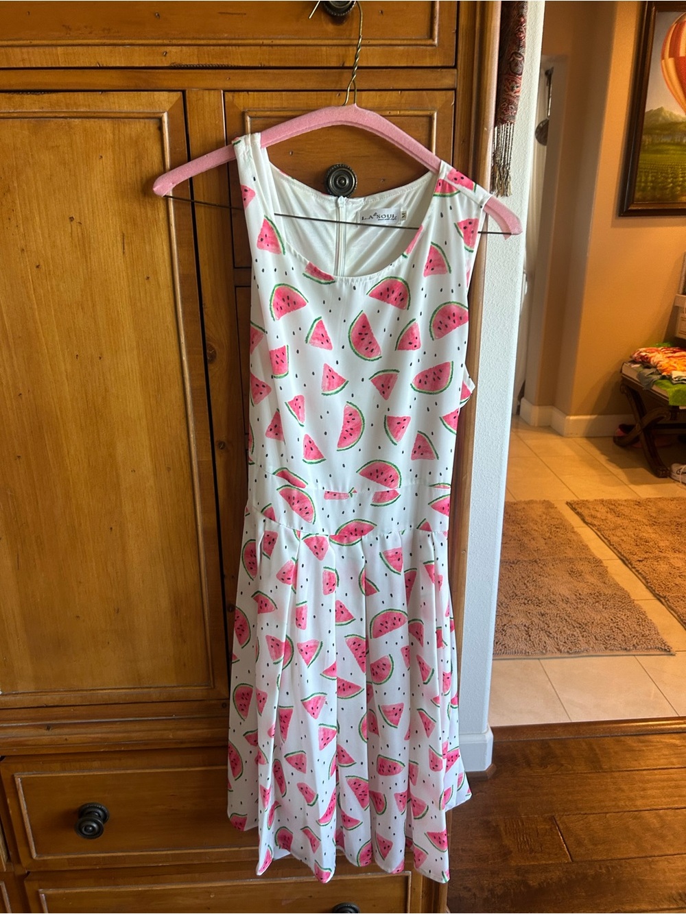 White Watermelon-Print Sleeveless Casual Dress